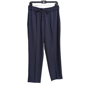 ZARA‎ Women Navy Blue Elastic Drawstring Cropped Pants M Center Front Pintuck